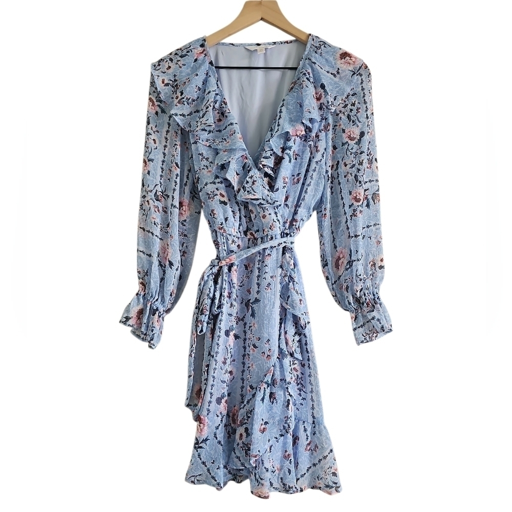 LAUREN CONRAD RUFFLE CHIFFON SHIRT DRESS